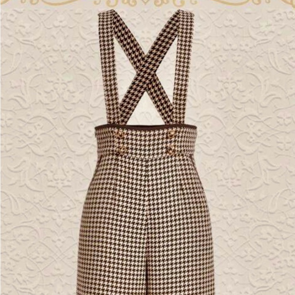SHEIN Houndstooth Wide-leg Suspender Jumpsuit Pants (without shirt)